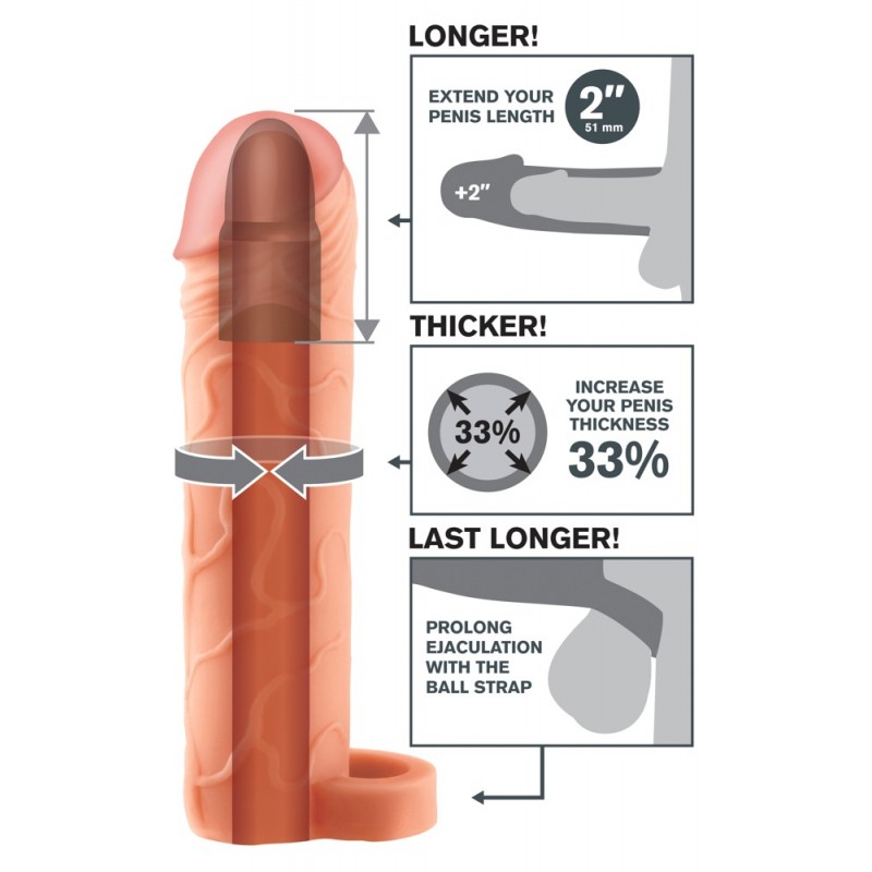 Pipedream X-TENSION Perfect 2 - heregyűrűs péniszköpeny (19 cm, natúr) 51294 termék bemutató kép