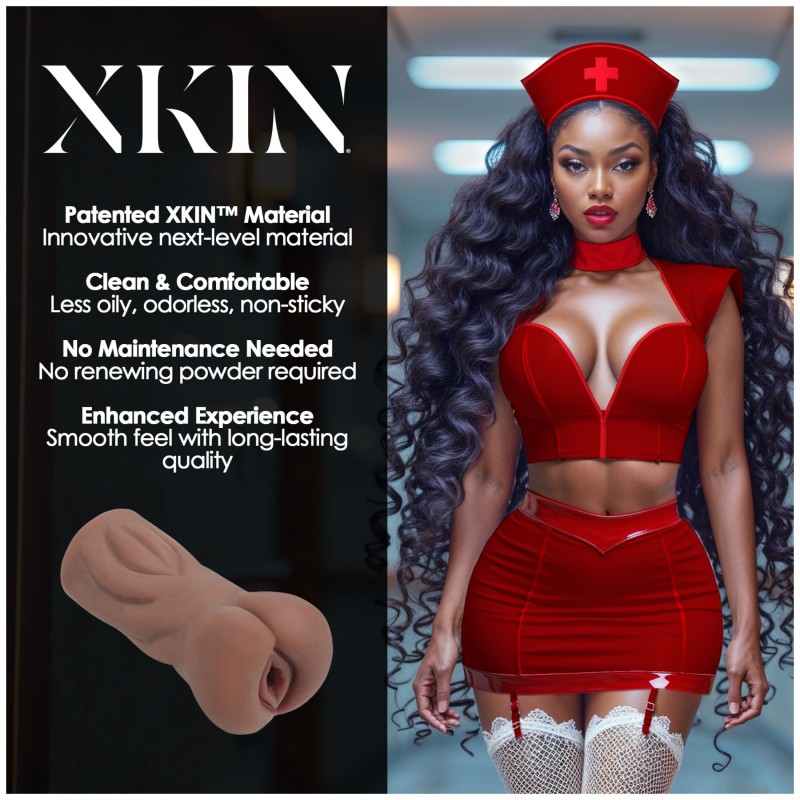 XKIN Naughty Nurse Riley - élethű műpunci maszturbátor (sötét testszínű) 144691 termék bemutató kép