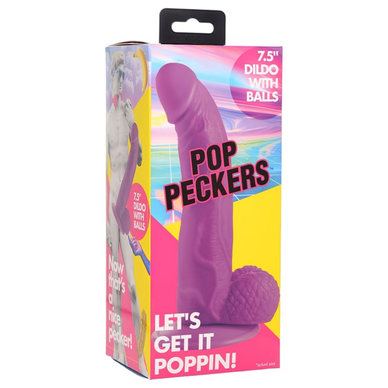 XR Brands POP - tapadótalpas, herés dildó - 19 cm (lila) 121187 termék bemutató kép