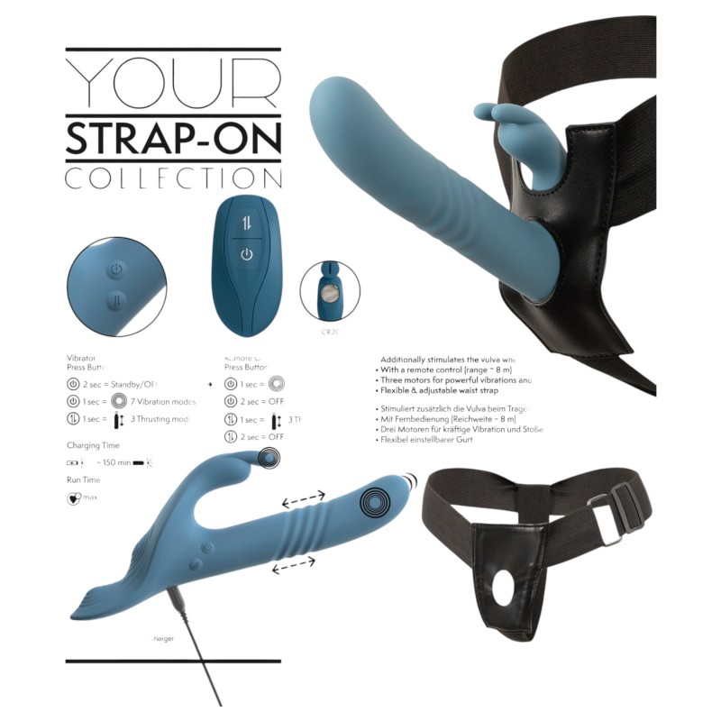 You2Toys - 3 részes felcsatolható lökő vibrátor távirányítóval (kék) 167029 termék bemutató kép