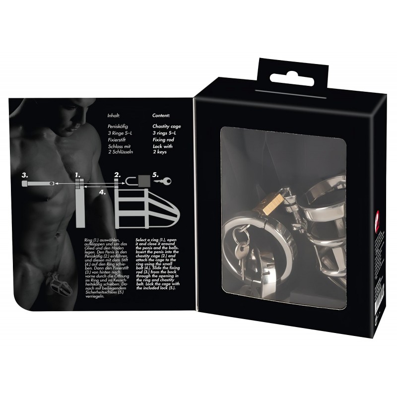 You2Toys Chastity Cage - fém péniszketrec lakattal, férfi erényöv 158551 termék bemutató kép