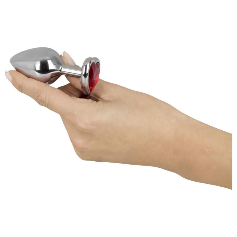 You2Toys - Diamond - 85 g-os alumínium anál plug (ezüst-piros) 137210 termék bemutató kép