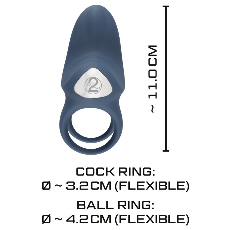 You2Toys - Double Ring - akkus vibrációs here- és péniszgyűrű (kék) 34222 termék bemutató kép