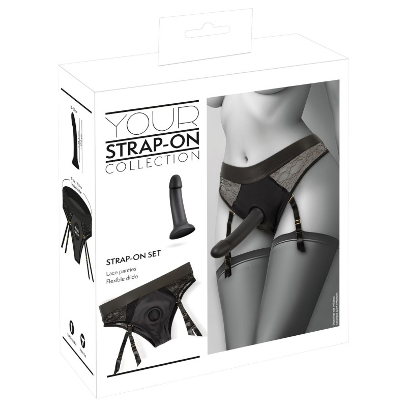 You2Toys - felcsatolható dildó alsóval, strap-on szett (fekete) 163818 termék bemutató kép
