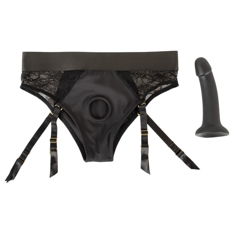 You2Toys - felcsatolható dildó alsóval, strap-on szett (fekete) 163823 termék bemutató kép