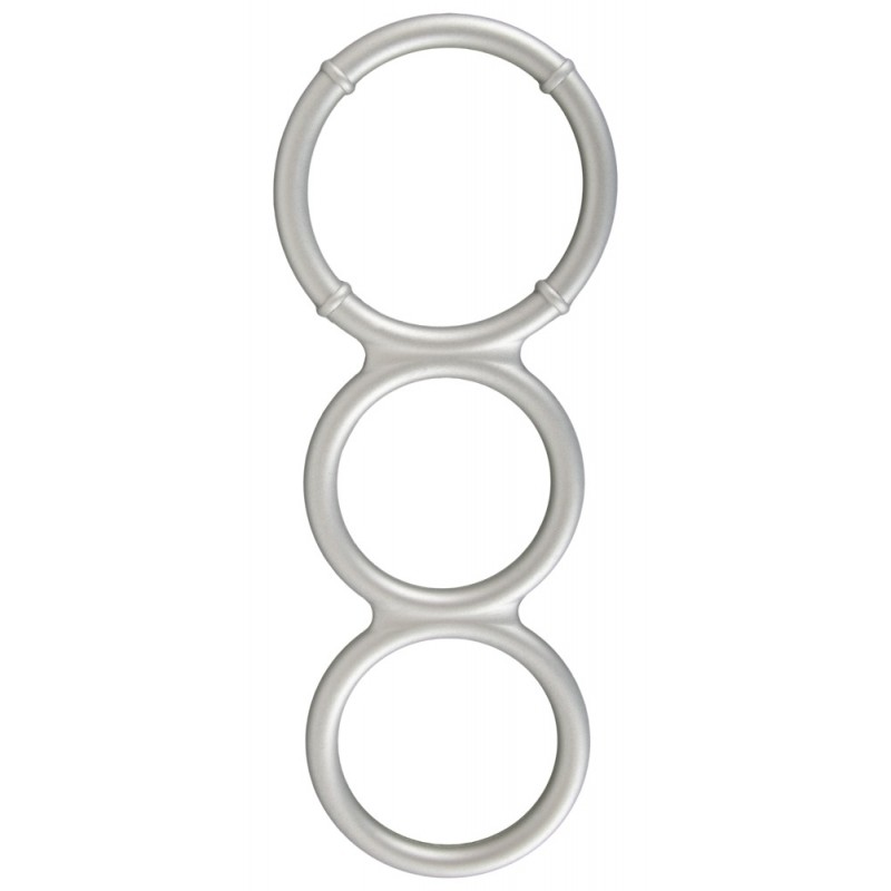 You2Toys - fém hatású tripla szilikon pénisz- és heregyűrű (ezüst) 74828 termék bemutató kép