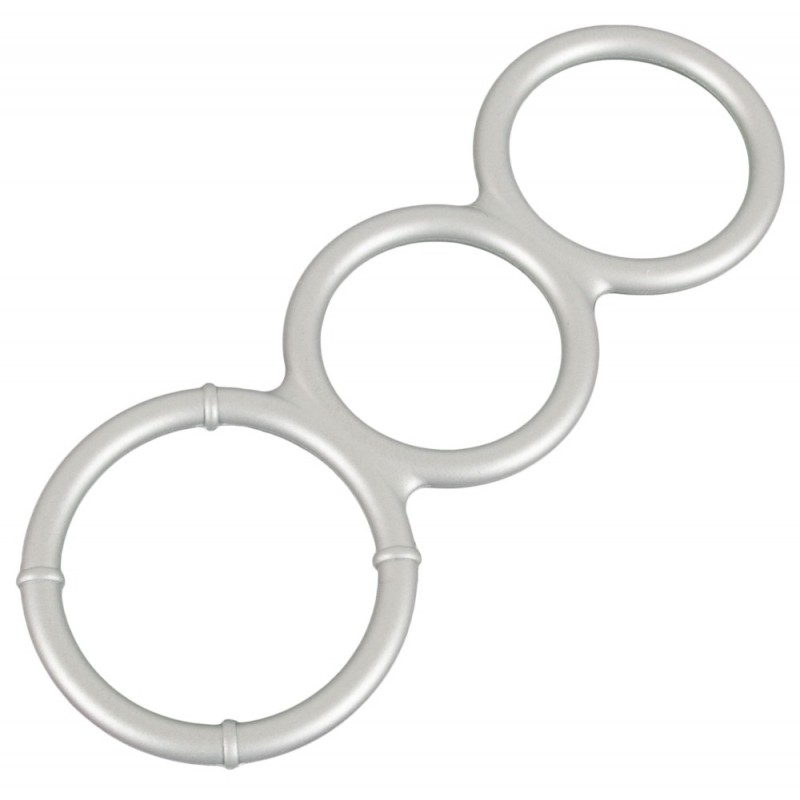 You2Toys - fém hatású tripla szilikon pénisz- és heregyűrű (ezüst) 74829 termék bemutató kép