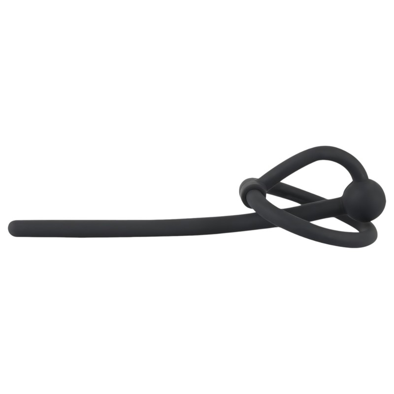 You2Toys Penisplug - szilikon makkgyűrű üreges húgycső dilátorral (fekete) 158058 termék bemutató kép