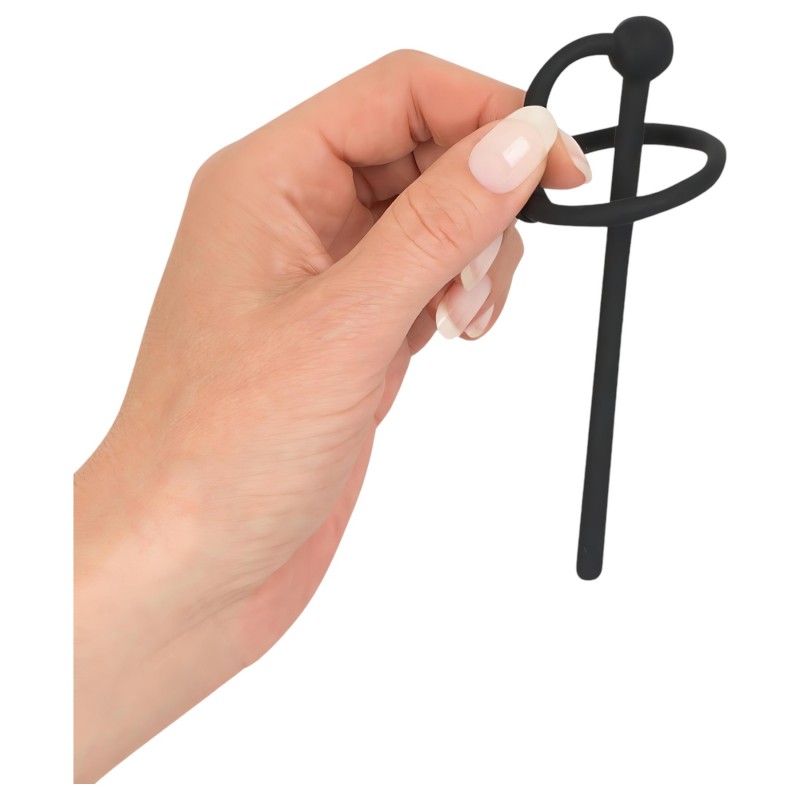 You2Toys Penisplug - szilikon makkgyűrű üreges húgycső dilátorral (fekete) 158059 termék bemutató kép