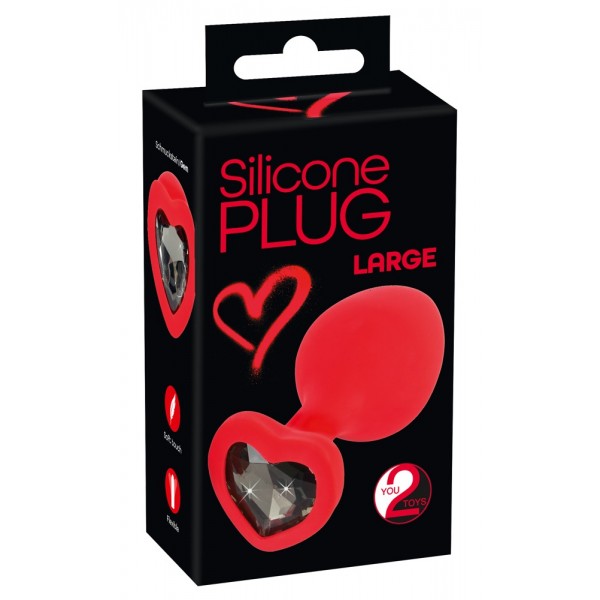 You2Toys Plug Large - fekete köves, szíves anál dildó (piros) - nagy