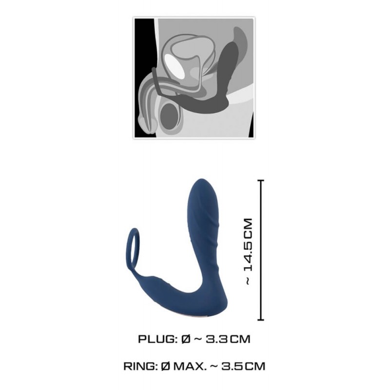 You2Toys Prostate Plug - anál vibrátor péniszgyűrűvel (kék) 80716 termék bemutató kép