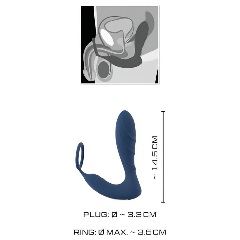You2Toys Prostate Plug - prosztata anál vibrátor péniszgyűrűvel (kék) 158336 termék bemutató kép