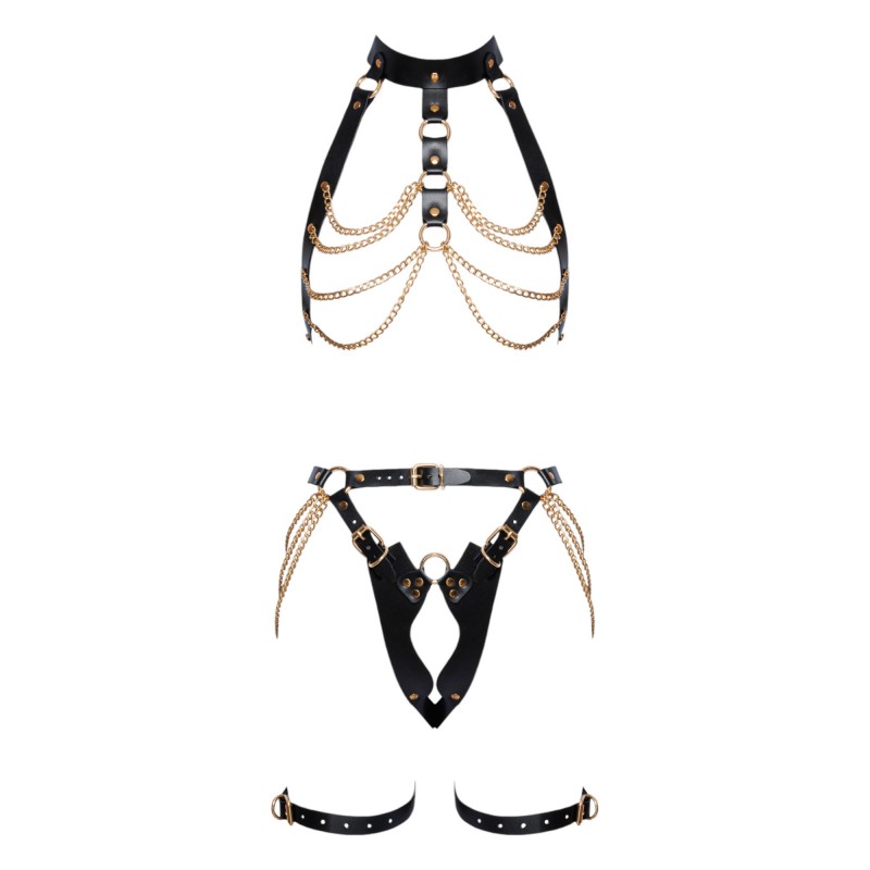 ZADO - 2 részes bőr hám szett (fekete-arany) 96470 termék bemutató kép