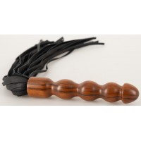 ZADO - bőr korbács, fa dildó nyéllel (fekete-barna) 75225 termék bemutató kép