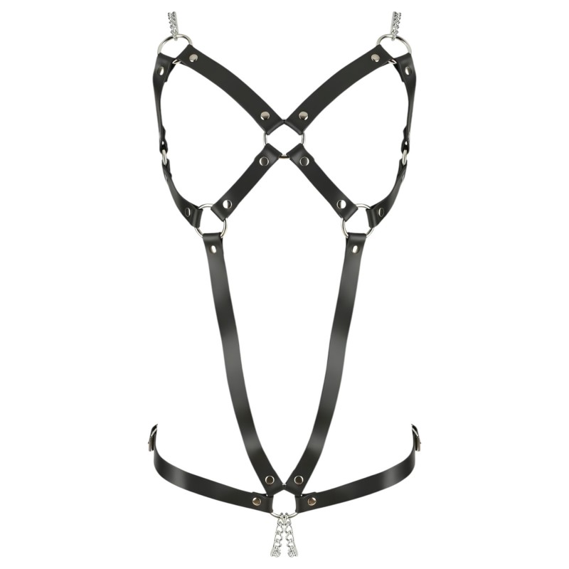 ZADO - fekete láncos bőr testhám body, BDSM fehérnemű (S-L) 157353 termék bemutató kép