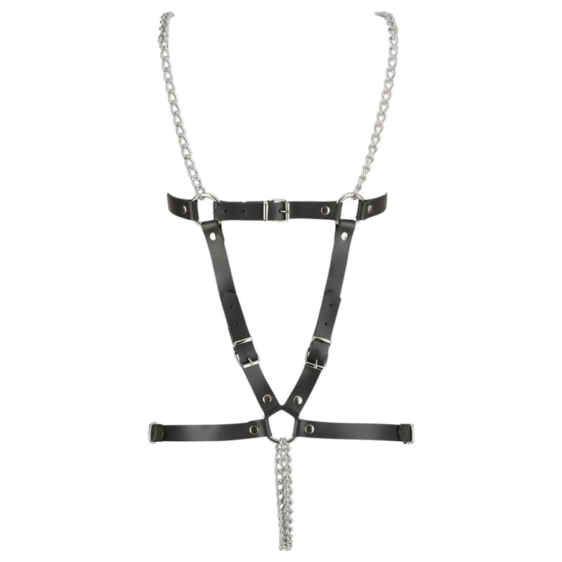 ZADO - fekete láncos bőr testhám body, BDSM fehérnemű (S-L) 157354 termék bemutató kép