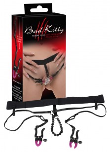 Bad Kitty - szeméremszéthúzó csipeszek derékalsóval (lila-fekete)