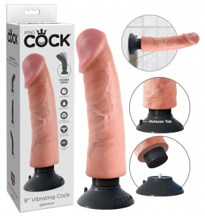 King Cock 9 - hajlítható, tapadótalpas vibrátor (25cm) - natúr